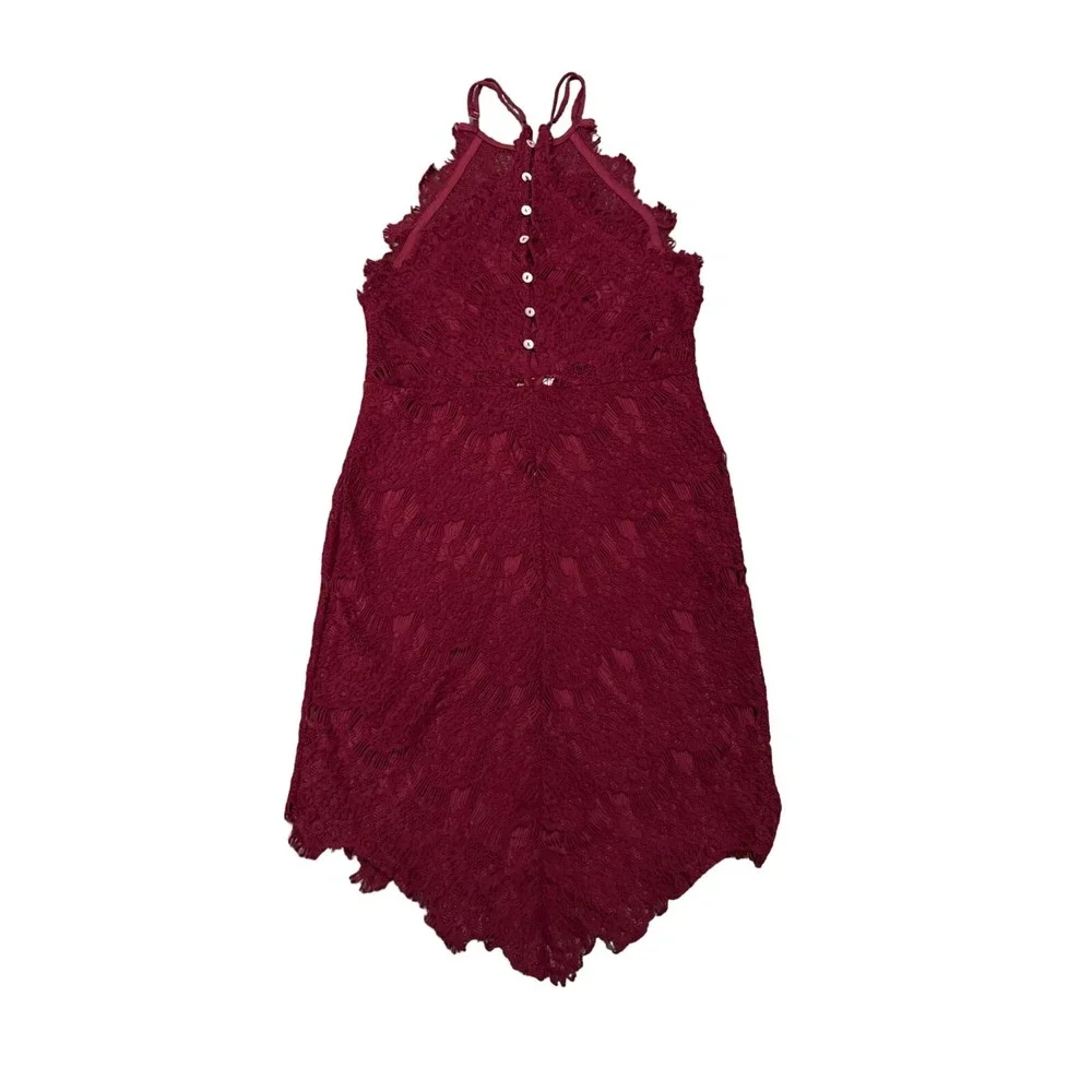 Free People Intimately Adella Lace‎ Slip Dress Burgundy Halter Boho Mini e2